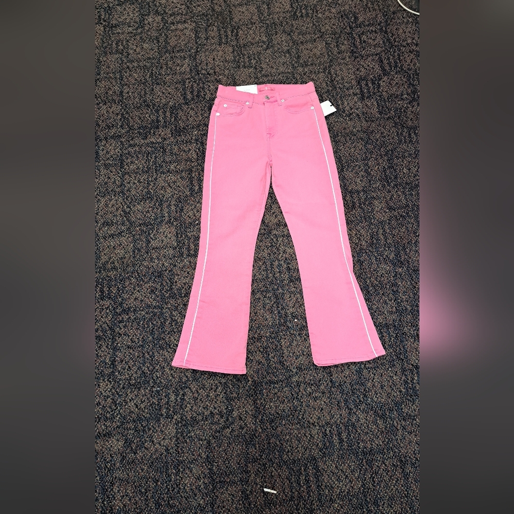 7 For All Mankind )Pink Flared Pants with White Trim